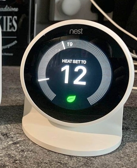 nest thermostat on the stand
